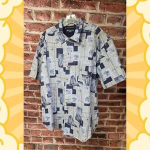 Men's REGATTA Nautical Lighthouse Button Up Cotton Shirt Large